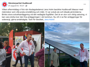 Jens Holm besöker solcellsanläggning.
